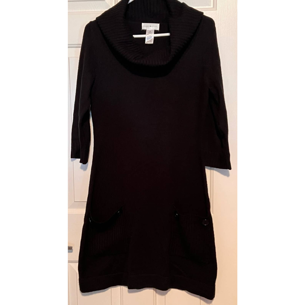 London Styles Black Sweater Dress with Pockets Size M 35" Long x 18"‎ Pit to Pit